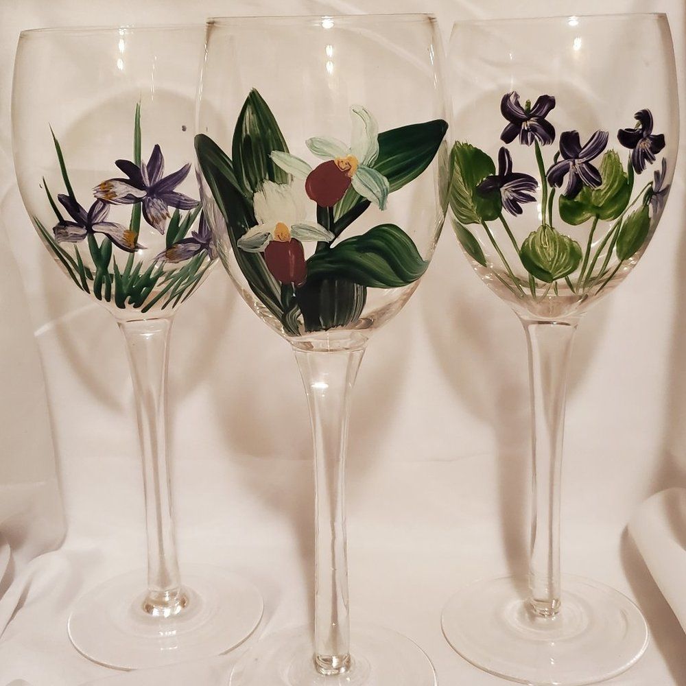 Vintage Hand Painted Wine Glasses Set